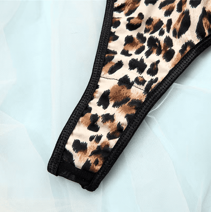 Body de encaje con Portaligas y corset Animal print