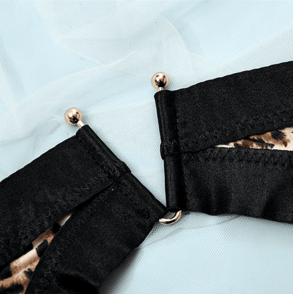 Body de encaje con Portaligas y corset Animal print